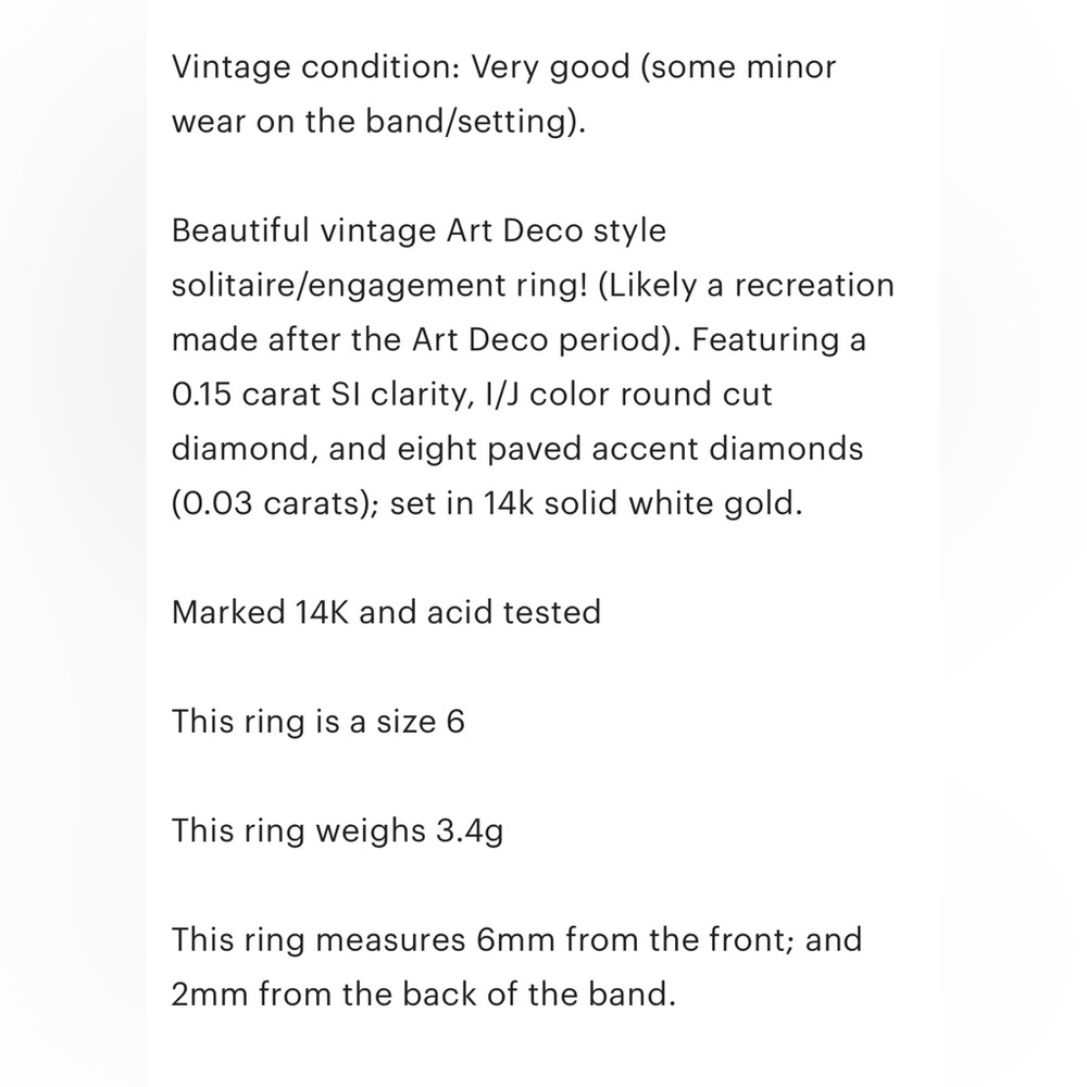 14K White Gold Art Deco Diamond Engagement Ring, Size 6 - Picture 10 of 10